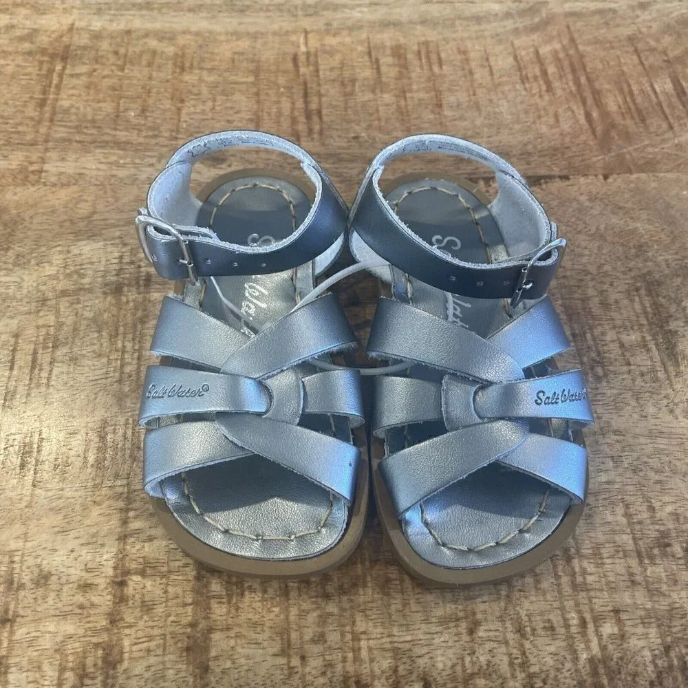 Boutique Salt Water Silver Leather Sandal Toddler 6 Silver Lining sun